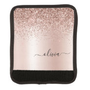 Rose Gold - Blush Pink Glitter Metal Monogram Name Luggage Handle Wrap at Zazzle