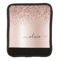Rose Gold - Blush Pink Glitter Metal Monogram Name Luggage Handle Wrap