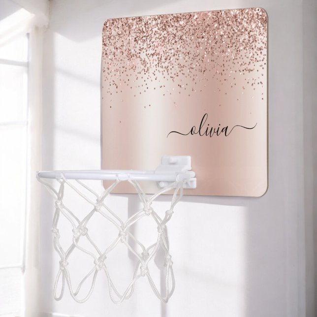 Rose Gold - Blush Pink Glitter Metal Monogram Name Mini Basketball Hoop (Creator Uploaded)