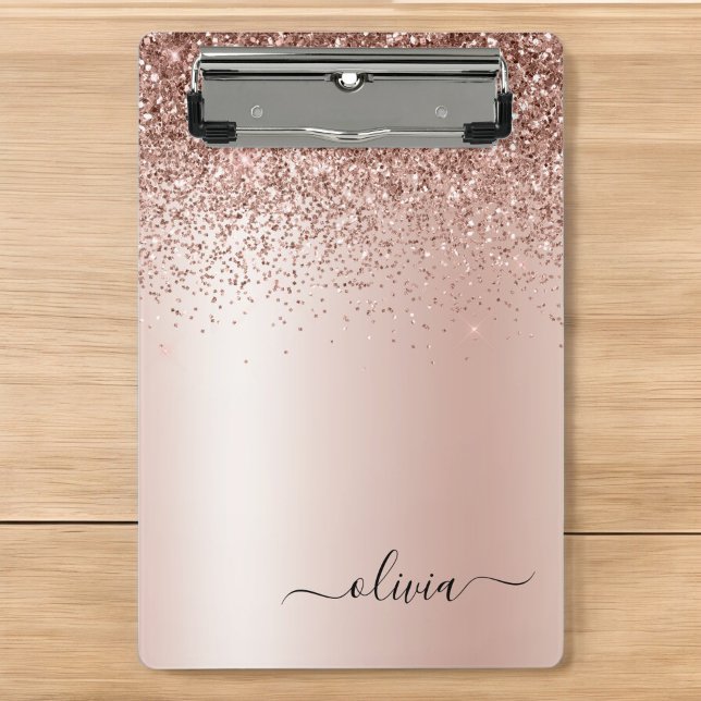 Rose Gold - Blush Pink Glitter Metal Monogram Name Mini Clipboard (Creator Uploaded)