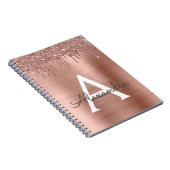 Rose Gold - Blush Pink Glitter Metal Monogram Name Notebook (Right Side)