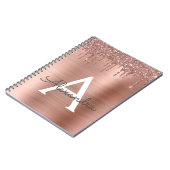 Rose Gold - Blush Pink Glitter Metal Monogram Name Notebook (Left Side)