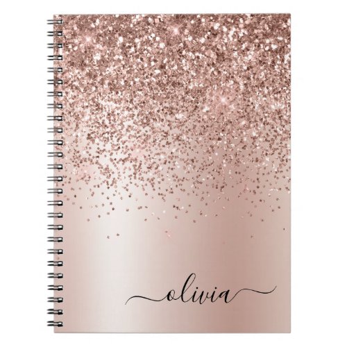 Rose Gold _ Blush Pink Glitter Metal Monogram Name Notebook