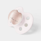 Rose Gold - Blush Pink Glitter Metal Monogram Name Pacifier (Front Right)