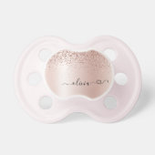 Rose Gold - Blush Pink Glitter Metal Monogram Name Pacifier (Front)
