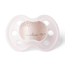 Rose Gold - Blush Pink Glitter Metal Monogram Name Pacifier