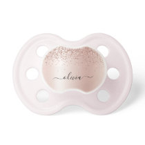 Rose Gold - Blush Pink Glitter Metal Monogram Name Pacifier