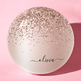 Rose Gold - Blush Pink Glitter Metal Monogram Name Paperweight