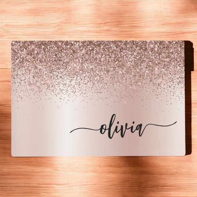 Rose Gold - Blush Pink Glitter Metal Monogram Name Placemat (Creator Uploaded)