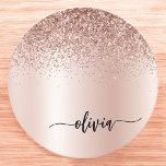 Rose Gold - Blush Pink Glitter Metal Monogram Name Round Paper Coaster<br><div class="desc">Rose Gold - Blush Pink Faux Foil Metallic Sparkle Glitter Brushed Metal Monogram Name Paper Coasters. This makes the perfect graduation,  birthday,  wedding,  bridal shower,  anniversary,  baby shower or bachelorette party gift for someone that loves glam luxury and chic styles.</div>