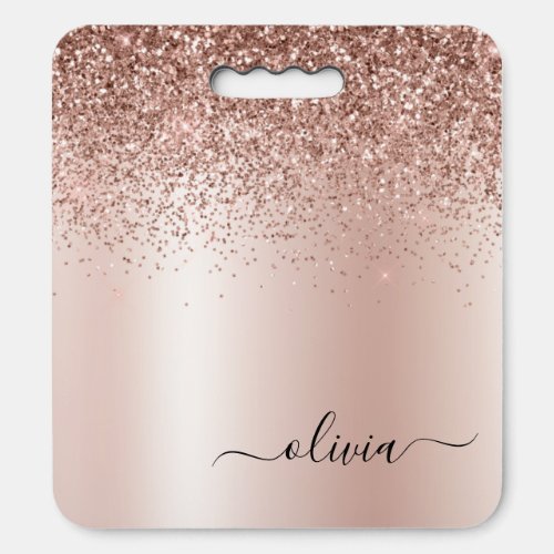 Rose Gold _ Blush Pink Glitter Metal Monogram Name Seat Cushion