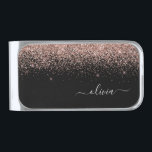 Rose Gold Blush Pink Glitter Metal Monogram Name Silver Finish Money Clip<br><div class="desc">Rose Gold Blush Pink and Black Sparkle Glitter Brushed Metal Monogram Name Money Clip. This makes the perfect graduation,  sweet 16 birthday,  wedding,  bridal shower,  anniversary,  baby shower or bachelorette party gift for someone that loves glam luxury and chic styles.</div>