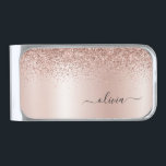 Rose Gold - Blush Pink Glitter Metal Monogram Name Silver Finish Money Clip<br><div class="desc">Rose Gold - Blush Pink Faux Foil Metallic Sparkle Glitter Brushed Metal Monogram Name Money Clip. This makes the perfect graduation,  sweet 16 birthday,  wedding,  bridal shower,  anniversary,  baby shower or bachelorette party gift for someone that loves glam luxury and chic styles.</div>
