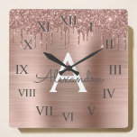Rose Gold - Blush Pink Glitter Metal Monogram Name Square Wall Clock<br><div class="desc">Rose Gold - Blush Pink Faux Foil Metallic Sparkle Glitter Brushed Metal Monogram Name and Initial Luxury Wall Clock. This makes the perfect sweet 16 birthday,  wedding,  bridal shower,  anniversary,  baby shower or bachelorette party gift for someone that loves glam luxury and chic styles.</div>