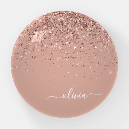 Rose Gold Blush Pink Glitter Metal Monogram Paperweight