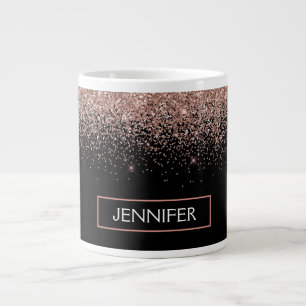 Rose Gold Blush Pink Glitter Modern Monogram Name Giant Coffee Mug