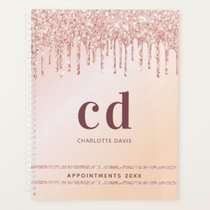 Rose gold blush pink glitter modern monogram planner