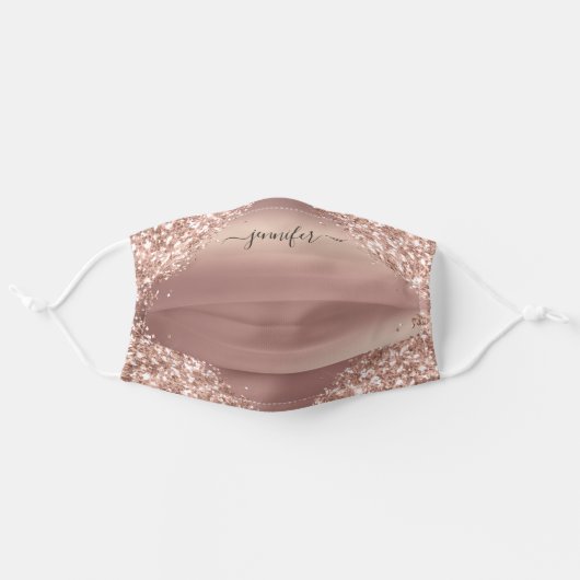 Rose Gold - Blush Pink Glitter Monogram Adult Cloth Face Mask (Front, Unfolded)