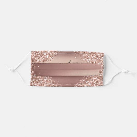 Rose Gold - Blush Pink Glitter Monogram Adult Cloth Face Mask (Front, Folded)