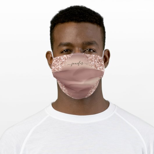 Rose Gold - Blush Pink Glitter Monogram Adult Cloth Face Mask (Worn)