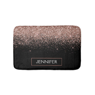 Rose Gold Blush Pink Glitter Monogram Girly Bath Mat