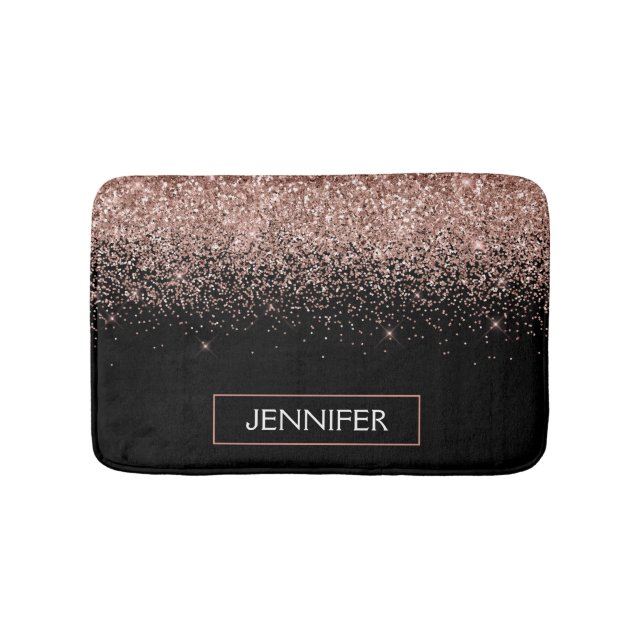 Rose Gold Blush Pink Glitter Monogram Girly Bath Mat (Front)