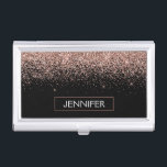 Rose Gold Blush Pink Glitter Monogram Girly Business Card Case<br><div class="desc">Black and Rose Gold - Blush Pink Sparkle Glitter Monogram Name Business Card Holder. This makes the perfect sweet 16 birthday,  wedding,  bridal shower,  anniversary,  baby shower or bachelorette party gift for someone that loves glam luxury and chic styles.</div>