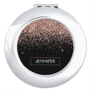 Rose Gold Blush Pink Glitter Monogram Girly Compact Mirror
