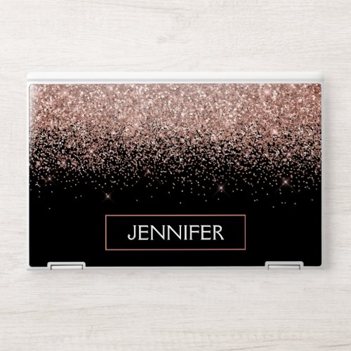 Rose Gold Blush Pink Glitter Monogram Girly HP Laptop Skin