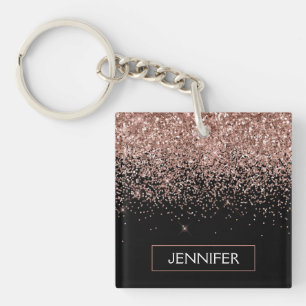 Rose Gold Blush Pink Glitter Monogram Girly Keychain