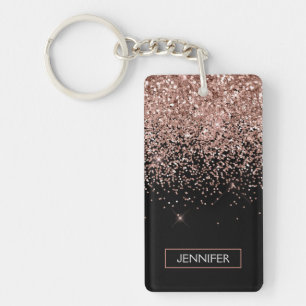 Rose Gold Blush Pink Glitter Monogram Girly Keychain