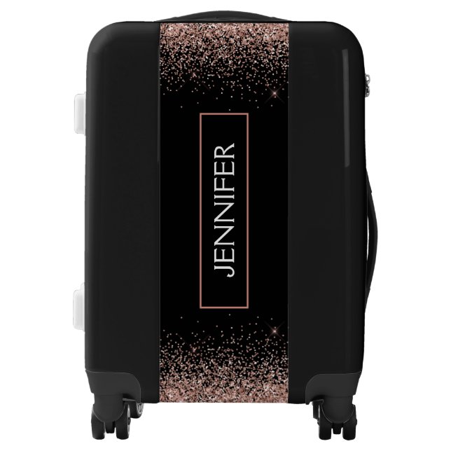 Rose Gold Blush Pink Glitter Monogram Girly Luggage (Front)