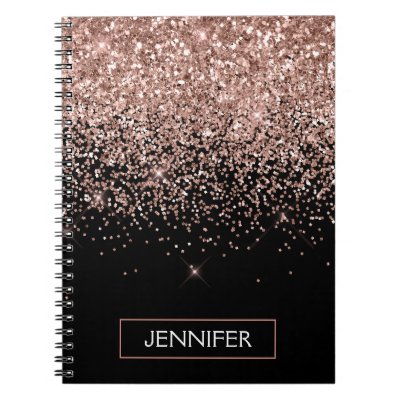 Rose Gold Blush Pink Glitter Monogram Girly Notebook