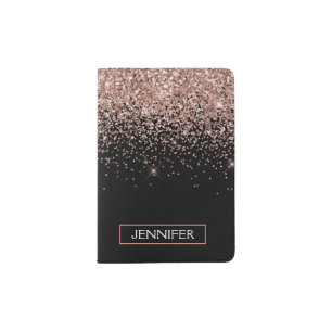 Rose Gold Blush Pink Glitter Monogram Girly Passport Holder