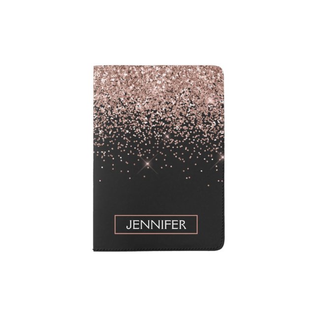 Rose Gold Blush Pink Glitter Monogram Girly Passport Holder (Front)