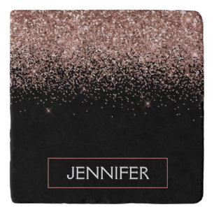 Rose Gold Blush Pink Glitter Monogram Girly Trivet