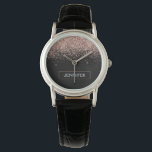 Rose Gold Blush Pink Glitter Monogram Girly Watch<br><div class="desc">Black and Rose Gold - Blush Pink Sparkle Glitter Monogram Name Watch. This makes the perfect graduation,  birthday,  wedding,  bridal shower,  anniversary,  baby shower or bachelorette party gift for someone that loves glam luxury and chic styles.</div>