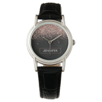 Rose Gold Blush Pink Glitter Monogram Girly Watch by Hot_Foil_Creations at Zazzle