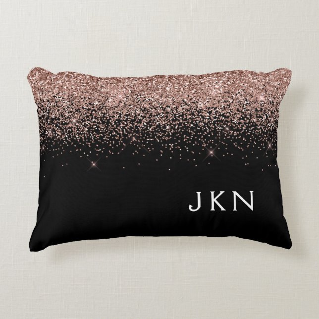 Rose Gold Blush Pink Glitter Monogram Initials Accent Pillow (Front)