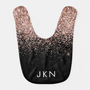 Rose Gold Blush Pink Glitter Monogram Initials Baby Bib