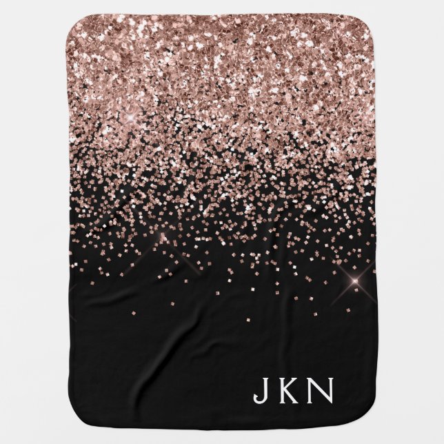 Rose Gold Blush Pink Glitter Monogram Initials Baby Blanket (Front)