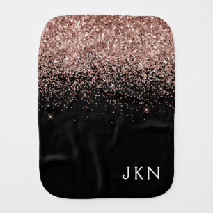 Rose Gold Blush Pink Glitter Monogram Initials Baby Burp Cloth
