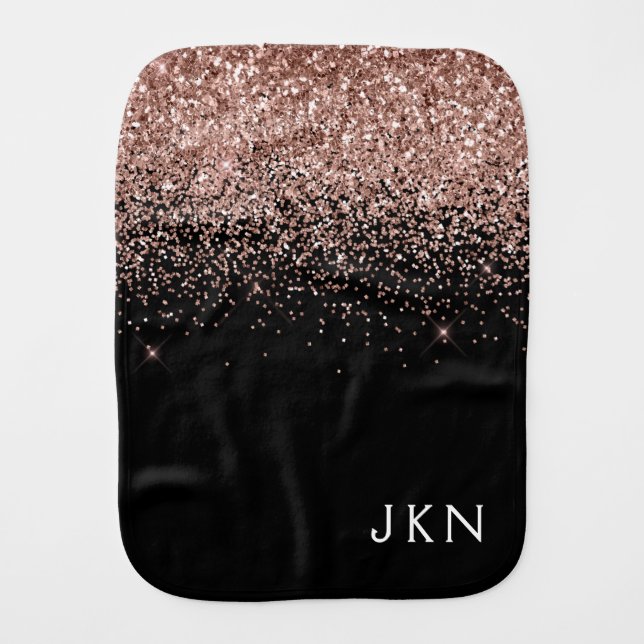 Rose Gold Blush Pink Glitter Monogram Initials Baby Burp Cloth (Front)