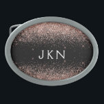 Rose Gold Blush Pink Glitter Monogram Initials Belt Buckle<br><div class="desc">Black and Rose Gold - Blush Pink Sparkle Glitter Monogram Name Belt Buckle. This makes the perfect graduation, sweet 16 16th, 18th, 21st, 30th, 40th, 50th, 60th, 70th, 80th, 90th, 100th birthday, wedding, bridal shower, anniversary, baby shower or bachelorette party gift for someone that loves glam luxury and chic styles....</div>