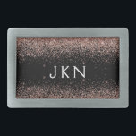 Rose Gold Blush Pink Glitter Monogram Initials Belt Buckle<br><div class="desc">Black and Rose Gold - Blush Pink Sparkle Glitter Monogram Name Belt Buckle. This makes the perfect graduation, sweet 16 16th, 18th, 21st, 30th, 40th, 50th, 60th, 70th, 80th, 90th, 100th birthday, wedding, bridal shower, anniversary, baby shower or bachelorette party gift for someone that loves glam luxury and chic styles....</div>