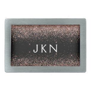 Rose Gold Blush Pink Glitter Monogram Initials Belt Buckle