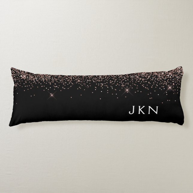 Rose Gold Blush Pink Glitter Monogram Initials Body Pillow (Front)