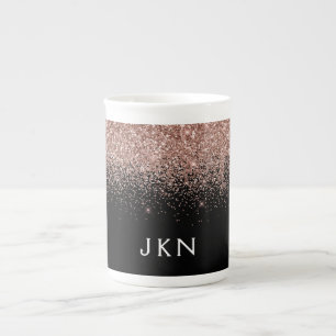 Rose Gold Blush Pink Glitter Monogram Initials Bone China Mug