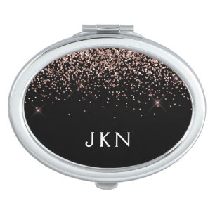 Rose Gold Blush Pink Glitter Monogram Initials Compact Mirror