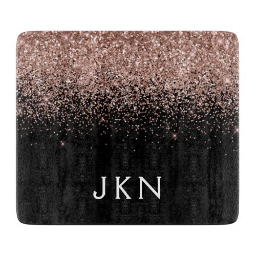 Rose Gold Blush Pink Glitter Monogram Initials Cutting Board